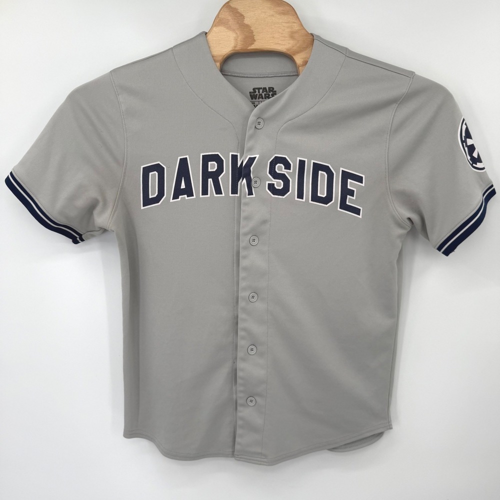 Star Wars Baseball Jersey Mens Small Grey Dark Side 77 Imperial Patch Mad Engine
